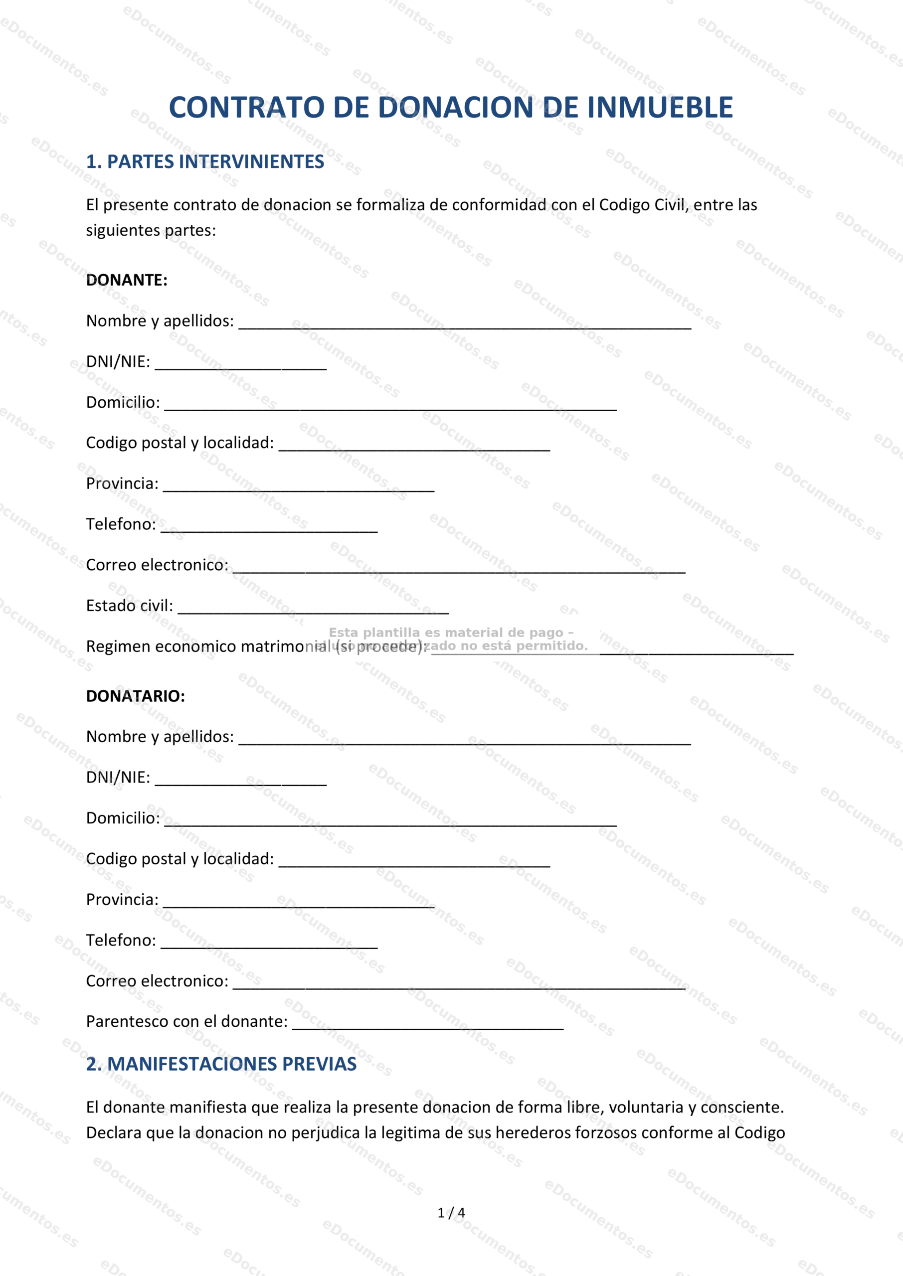 Donación de inmueble — Modelo editable