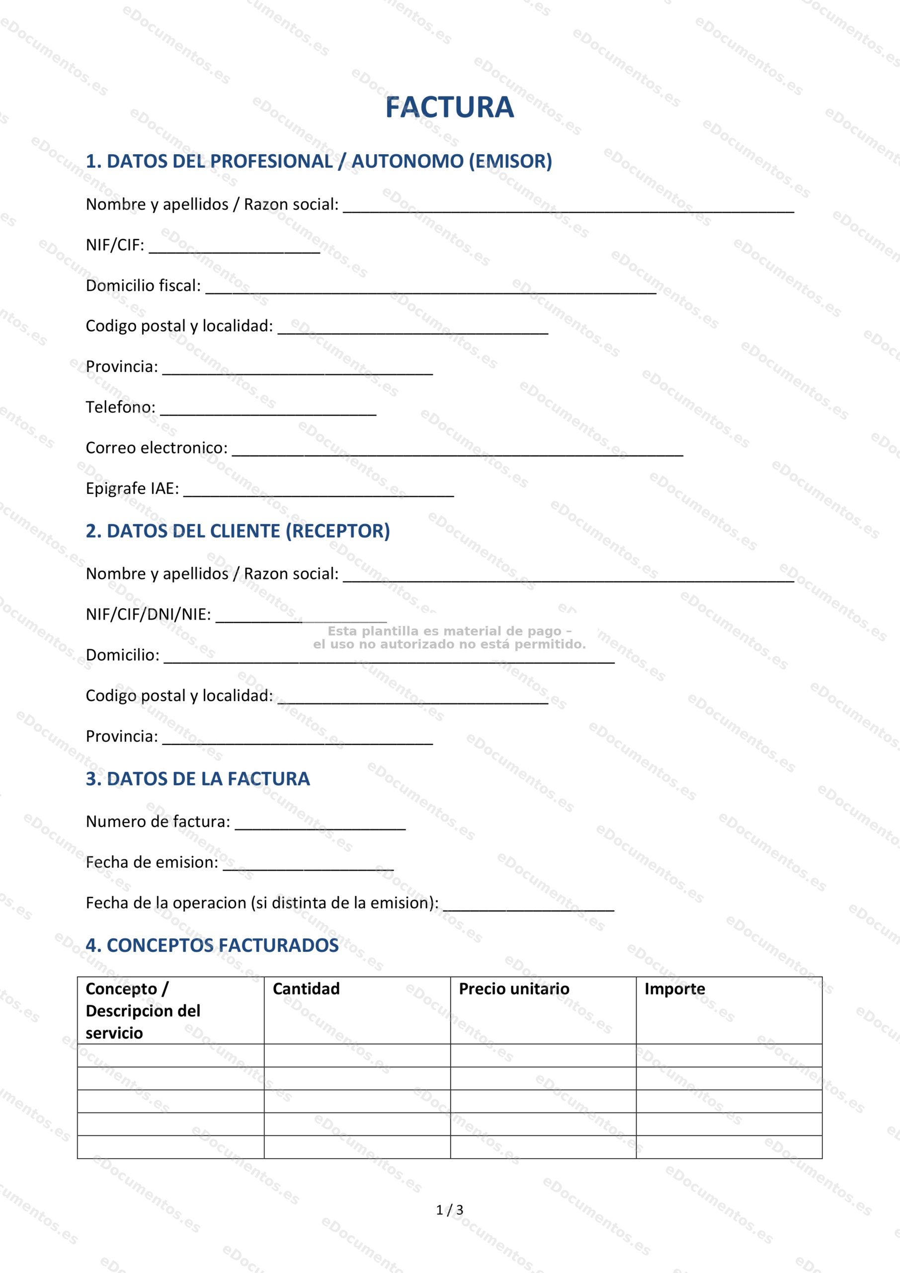 Factura para autónomos — Modelo editable
