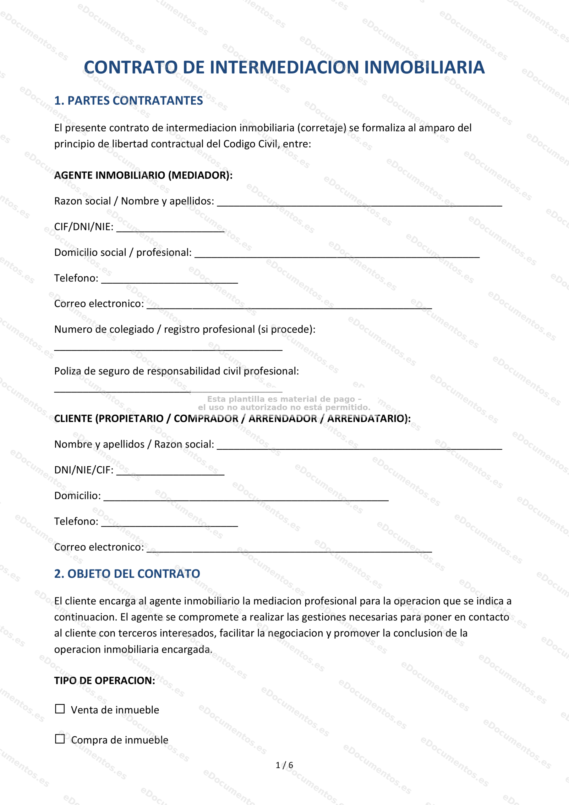 Contrato de intermediación inmobiliaria — Modelo editable