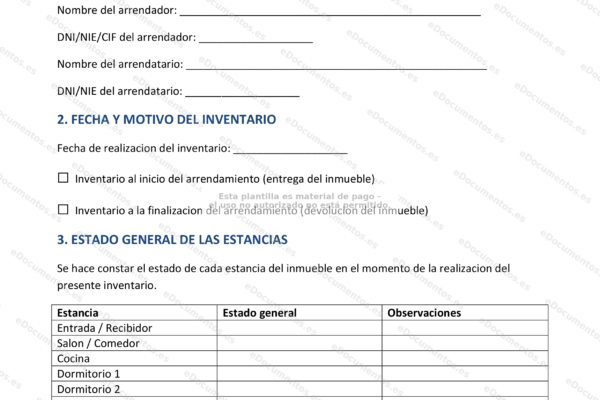 Inventario y estado del inmueble, página 1.