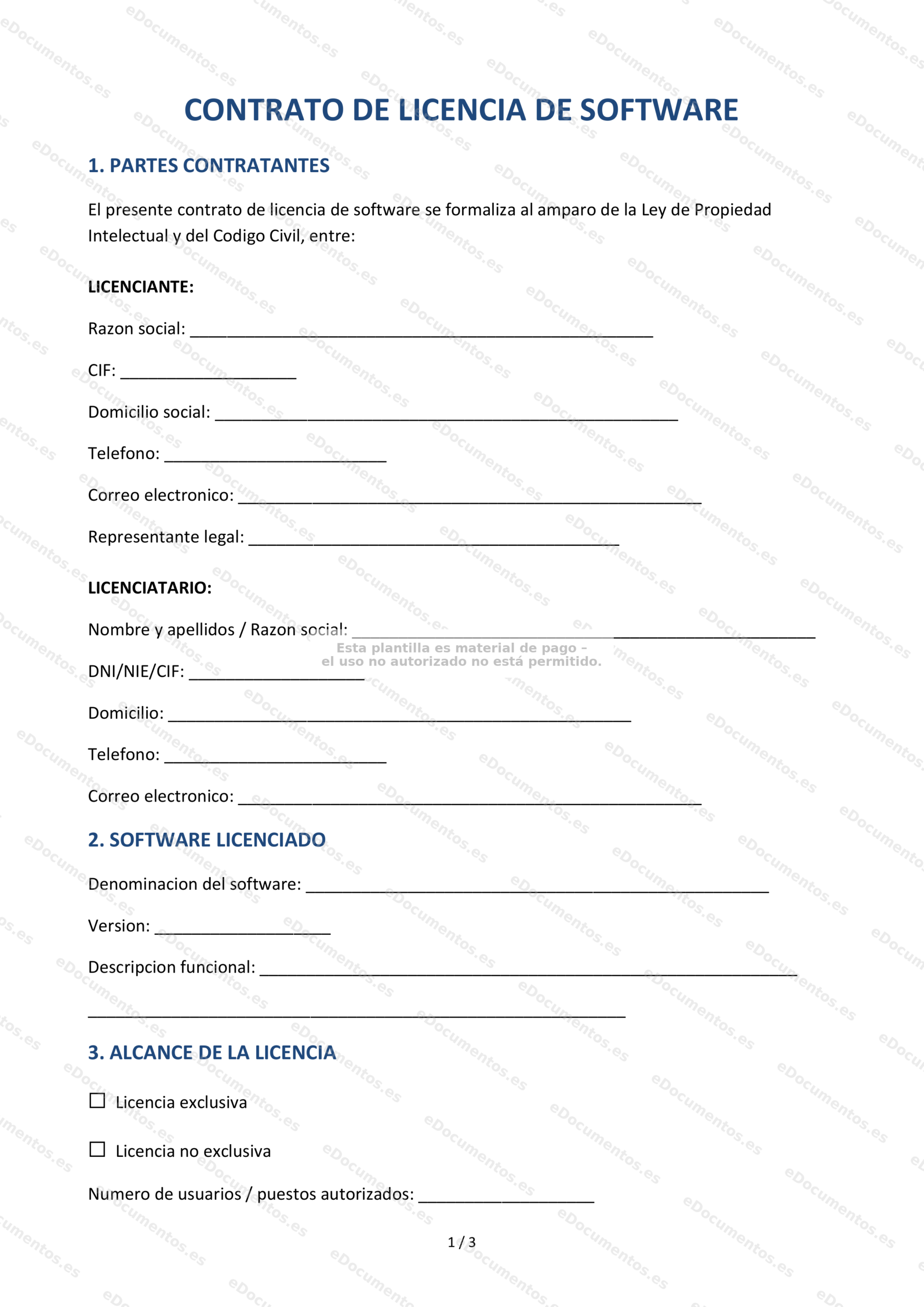 Contrato de licencia de software — Plantilla Word & PDF