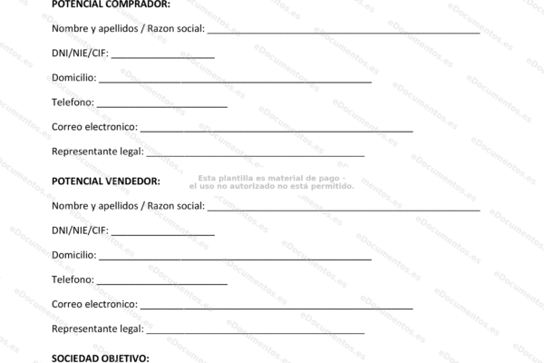 Página 1 de una carta de intención (LOI) para la compra-venta de una empresa.