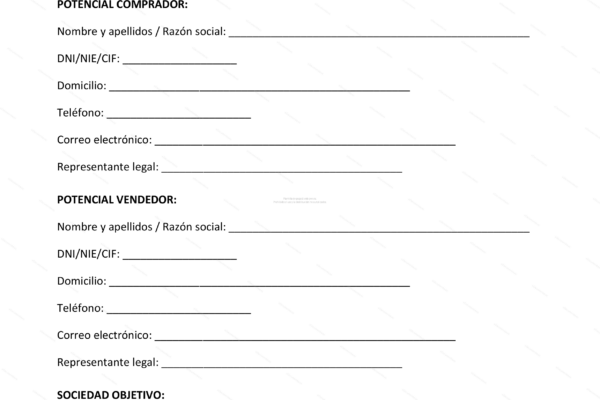 Página 1 de una carta de intención (LOI) para la compra-venta de una empresa.