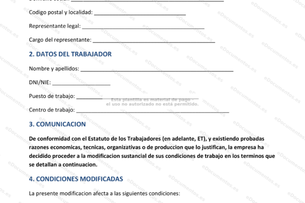 Página 1 de un documento sobre modificación sustancial de condiciones, con texto legible.
