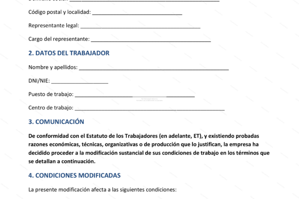 Página 1 de un documento sobre modificación sustancial de condiciones, con texto legible.