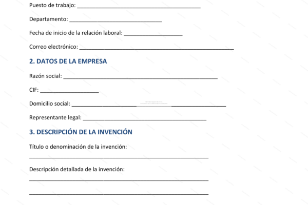 Notificación de invención laboral: aviso de un invento realizado por un empleado (página 1)