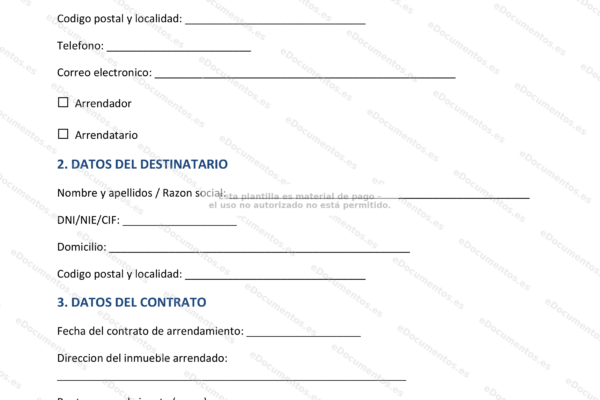 Documento de notificación de resolución del contrato de alquiler, página 1.