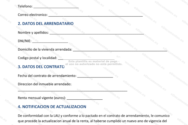 Notificación de aumento de la renta en la página 1