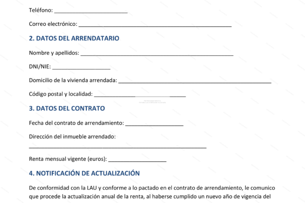 Notificación de aumento de la renta en la página 1