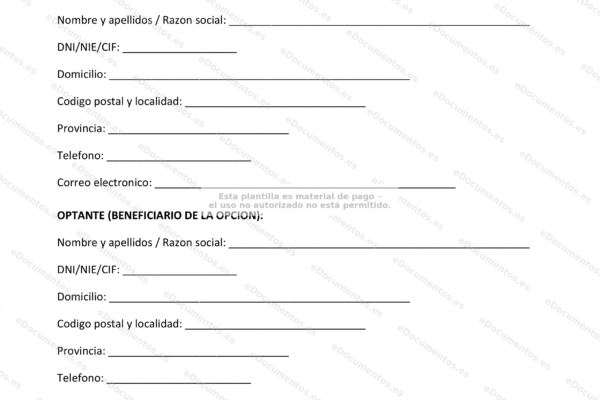 Opción de compra de inmueble, página 1: muestra opciones para adquirir una propiedad.