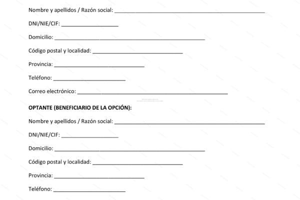 Opción de compra de inmueble, página 1: muestra opciones para adquirir una propiedad.