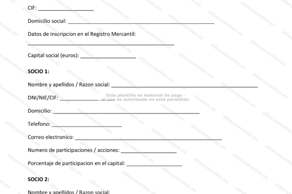 Página 1 de un pacto de socios, documento entre socios con texto y firmas visibles.