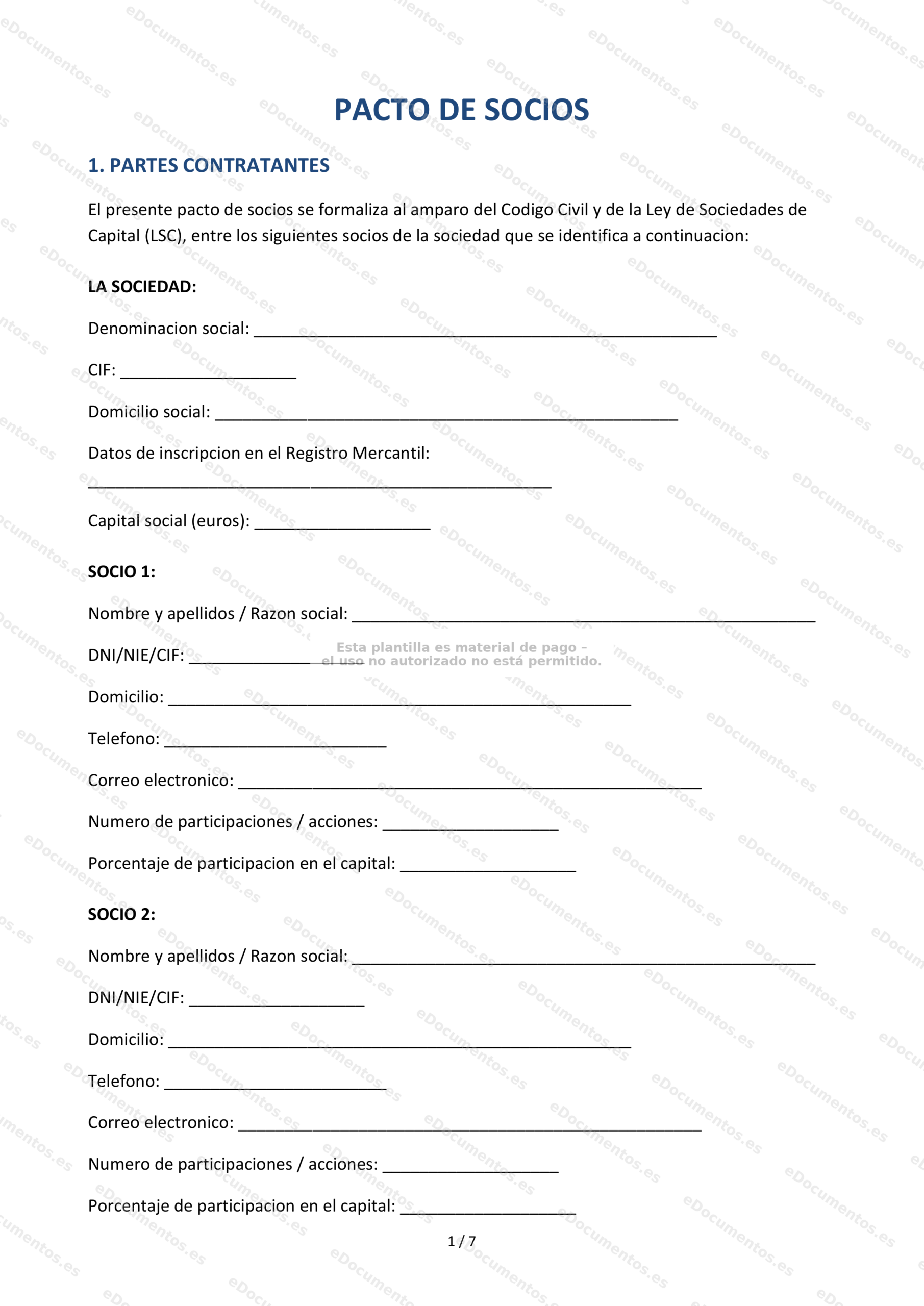 Pacto de socios — Plantilla Word & PDF