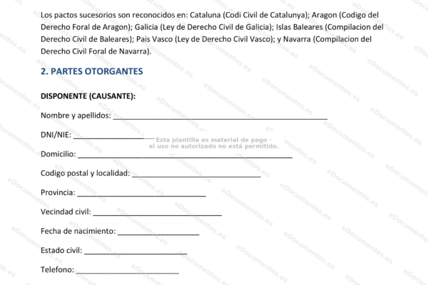 Página 1 de un pacto sucesorio, documento legal con texto impreso.