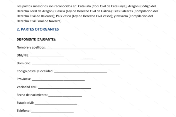 Página 1 de un pacto sucesorio, documento legal con texto impreso.