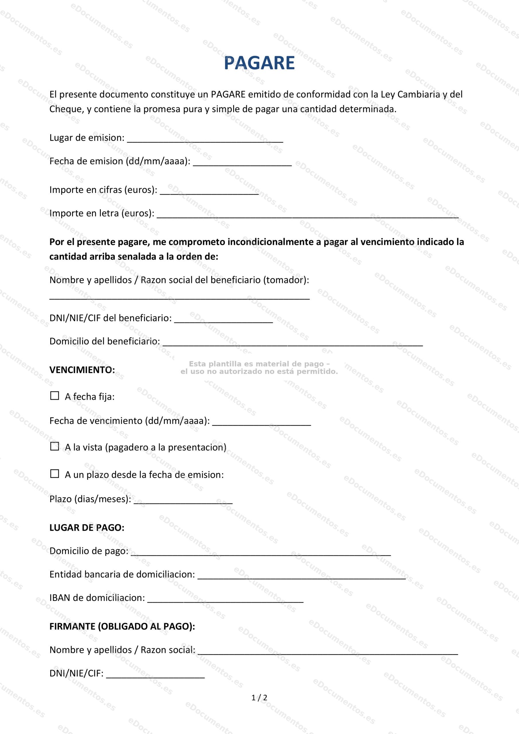 Pagaré — Formulario descargable