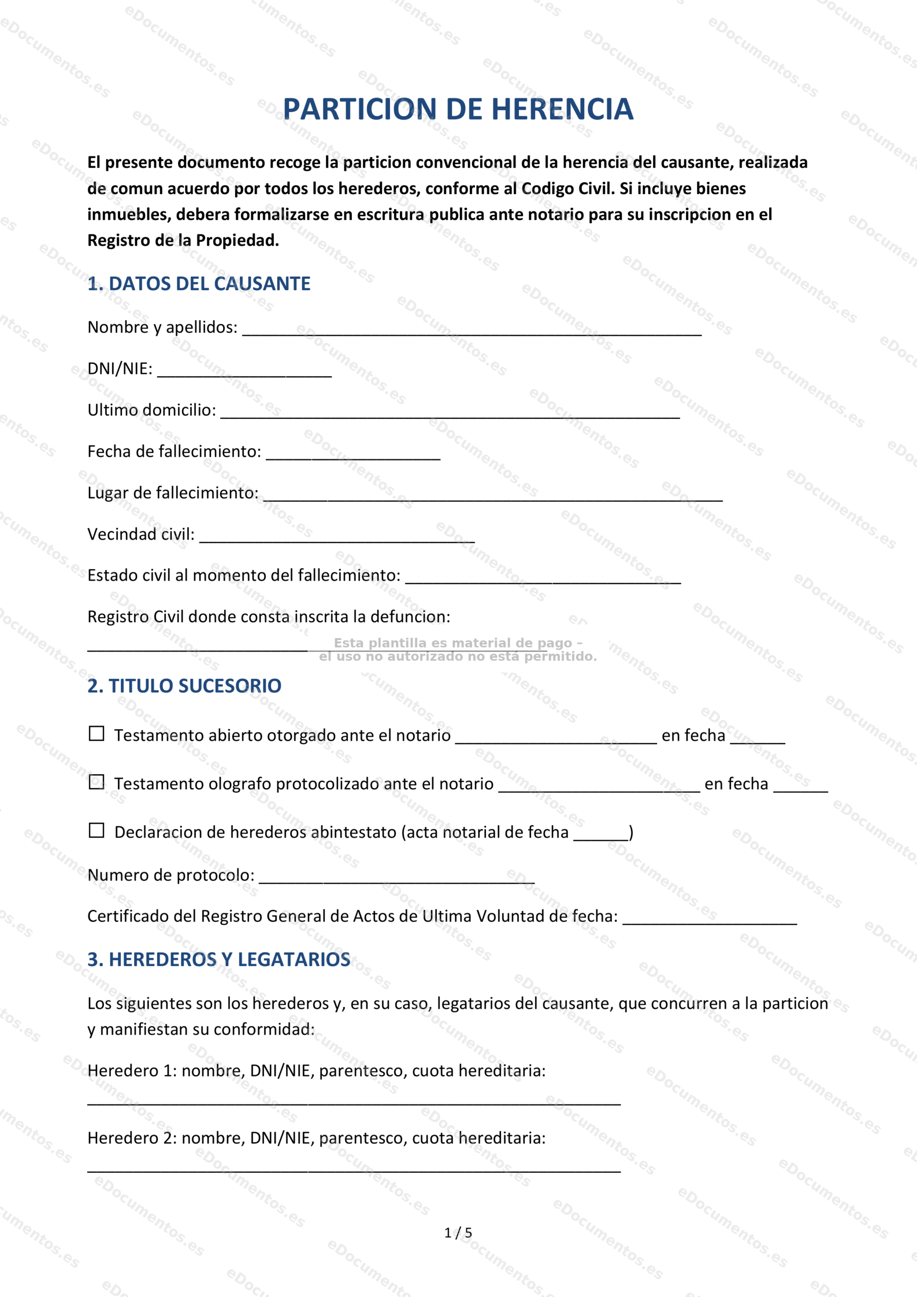 Partición de herencia — Modelo descargable