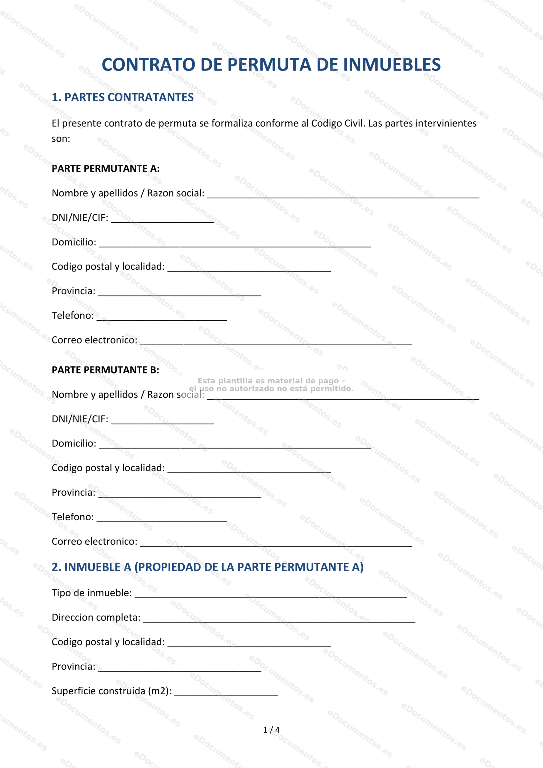 Contrato de permuta de inmuebles — Modelo editable