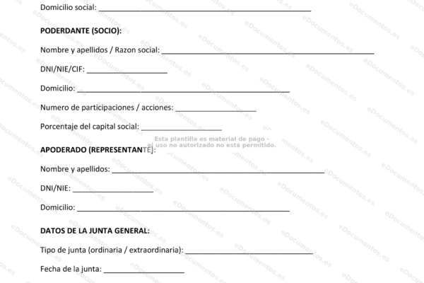 Documento de poder para la junta general, página 1, imagen escaneada