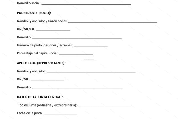 Documento de poder para la junta general, página 1, imagen escaneada