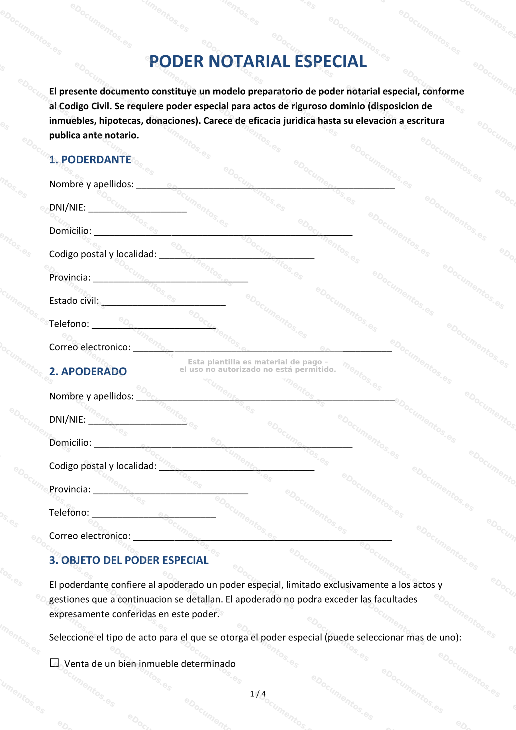 Poder notarial especial — Modelo descargable
