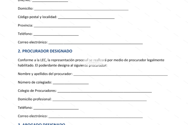 Escaneo de la página 1 de un documento legal Poder para pleitos con firmas y sello.