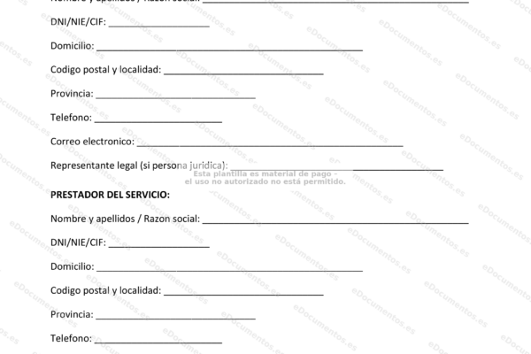 Página 1 de un folleto sobre la prestación de servicios profesionales, con texto e imágenes.