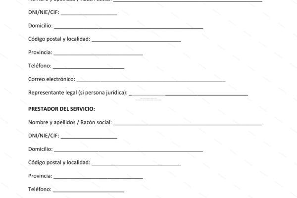 Página 1 de un folleto sobre la prestación de servicios profesionales, con texto e imágenes.