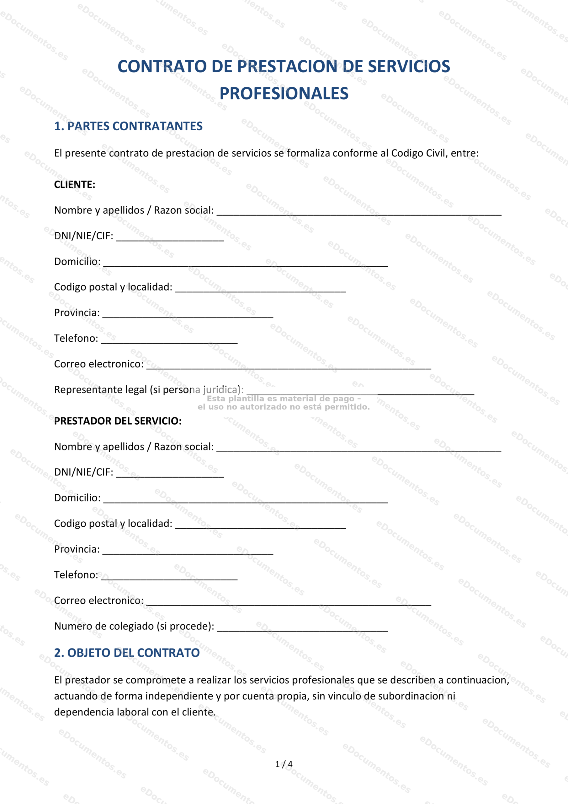 Contrato de prestación de servicios profesionales — Modelo editable