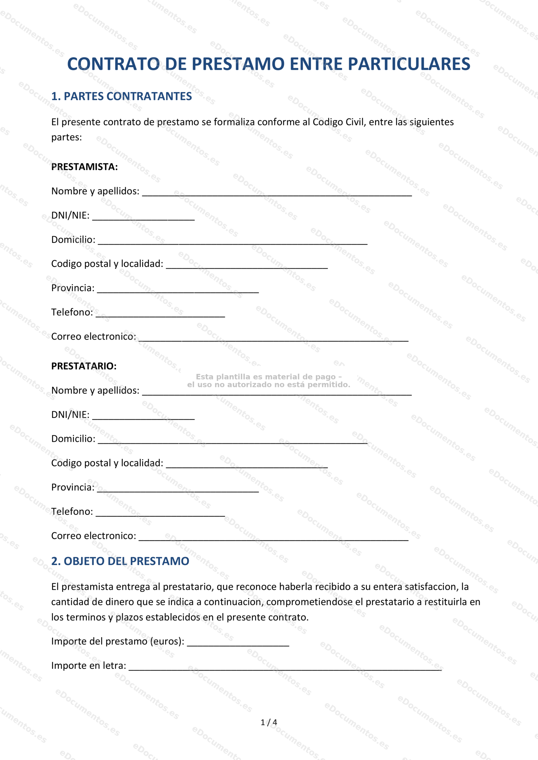 Contrato de préstamo entre particulares — Plantilla Word & PDF