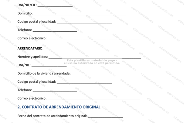 Página 1 de la prórroga del contrato de alquiler