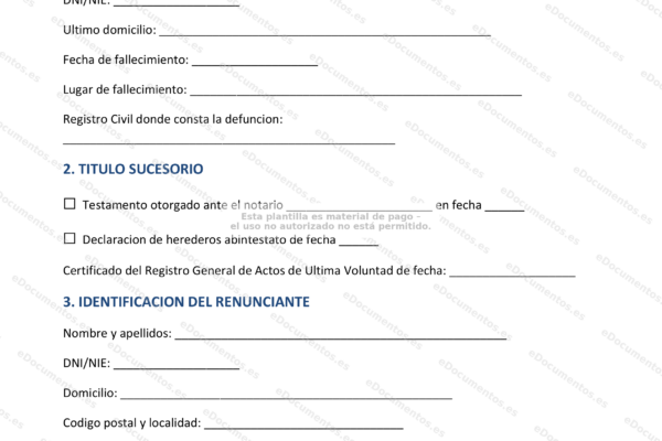 Página 1 de un documento legal sobre la renuncia de herencia, con texto legible.