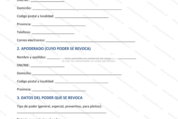 Página 1 de una revocación de poder notarial, documento legal con encabezados y firmas.