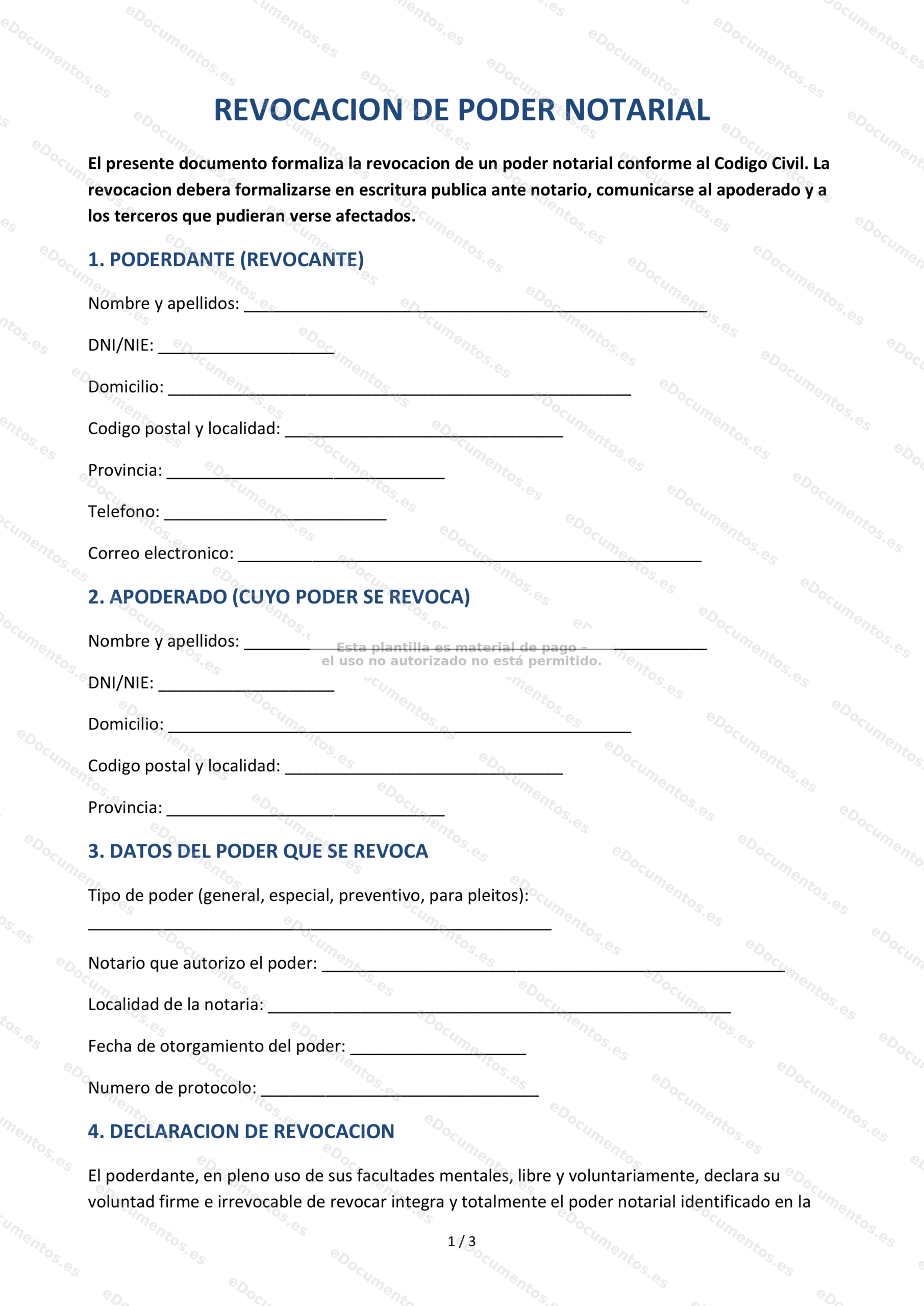 Revocación de poder notarial — Formulario descargable