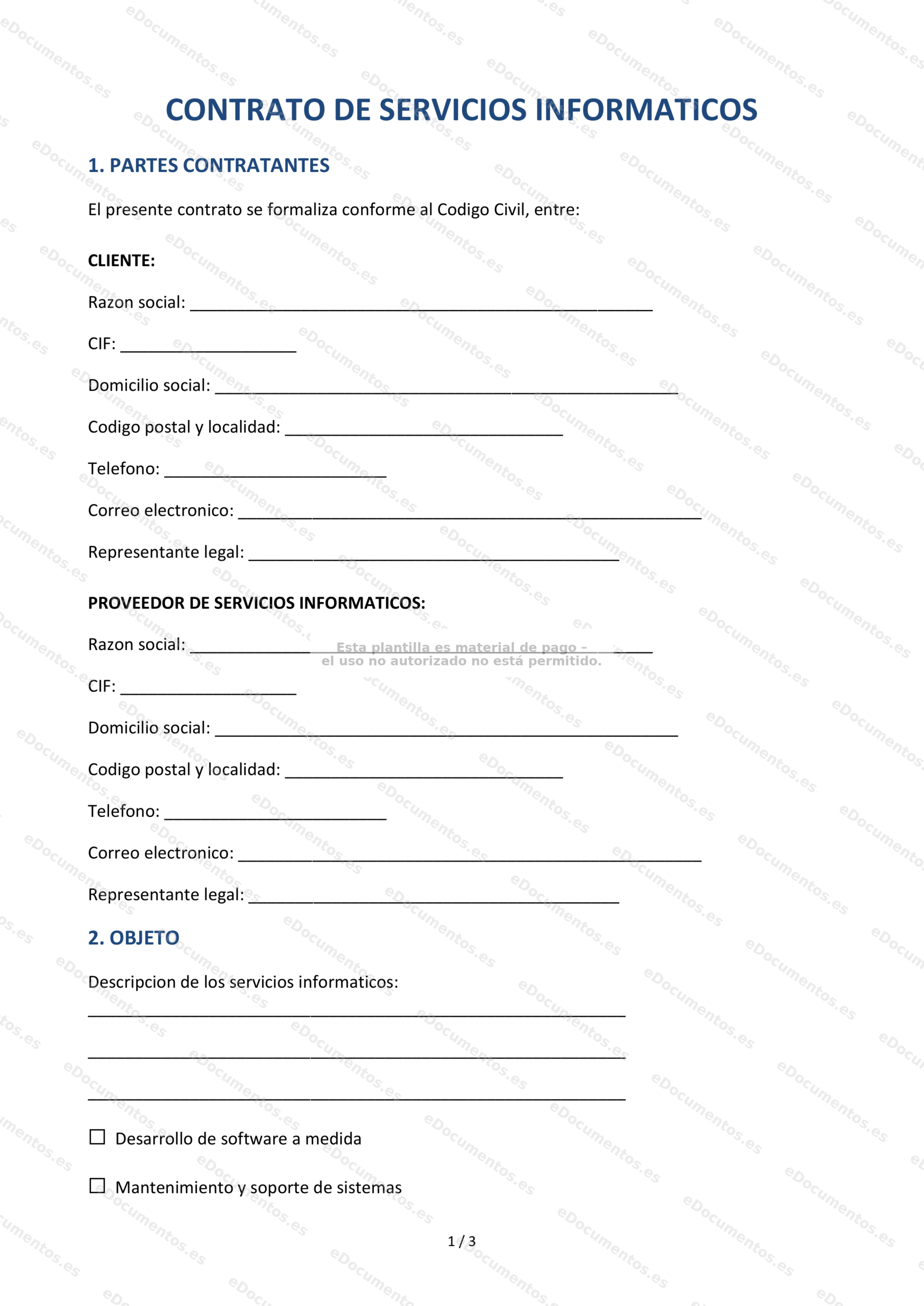 Contrato de servicios informáticos — Modelo editable