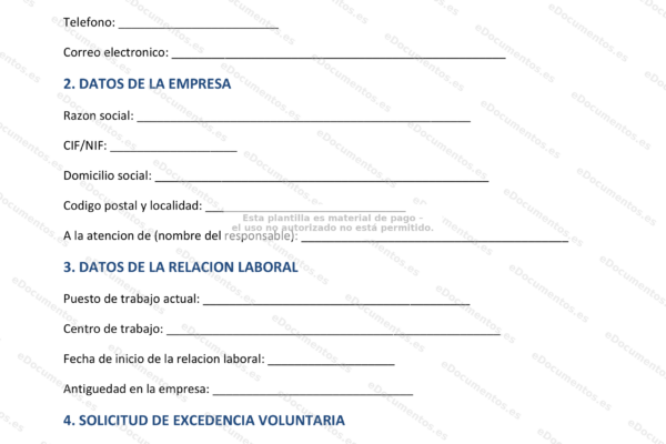 Página 1 de una solicitud de excedencia voluntaria
