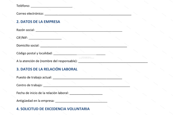 Página 1 de una solicitud de excedencia voluntaria