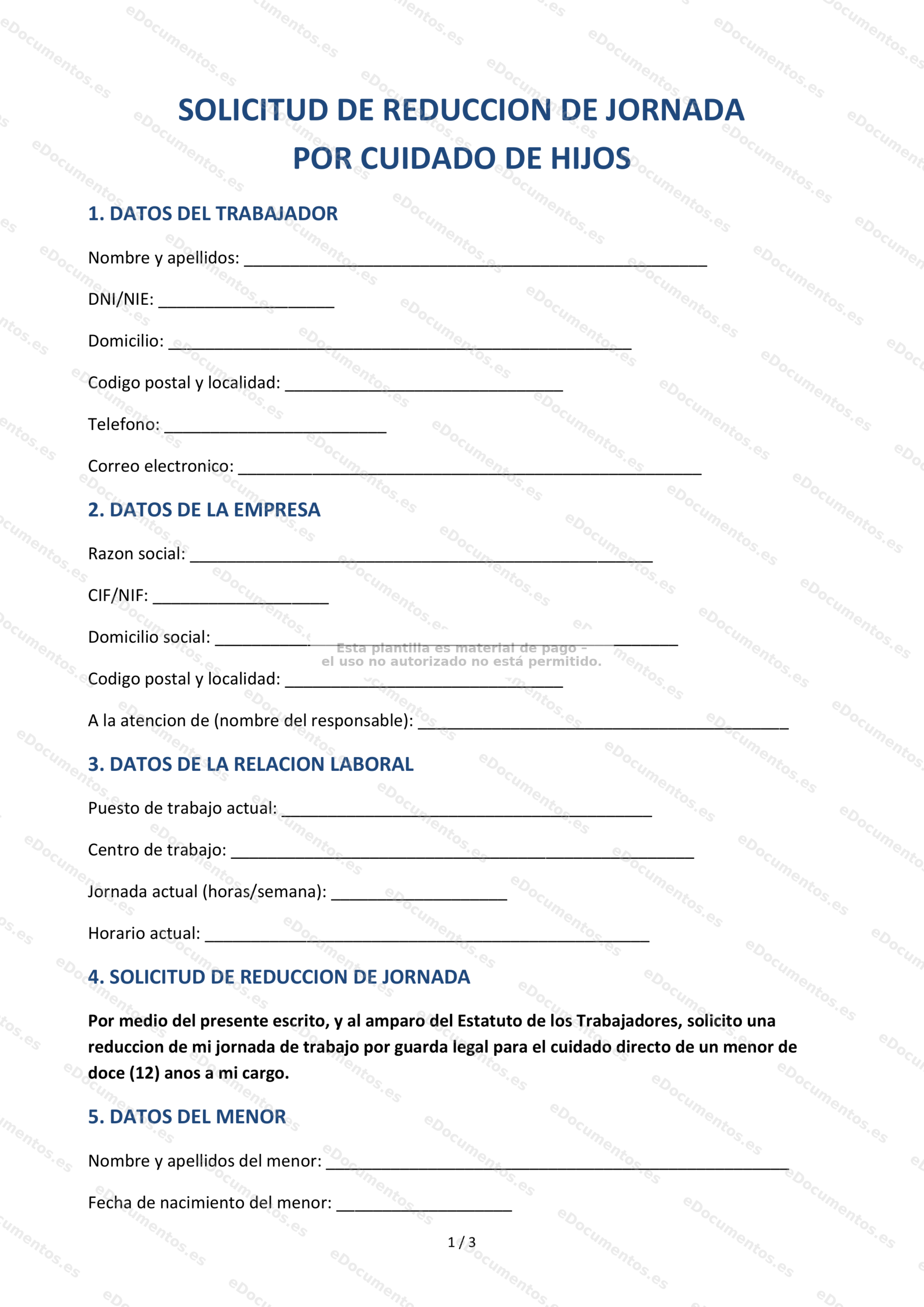 Solicitud de reducción de jornada — Formulario editable