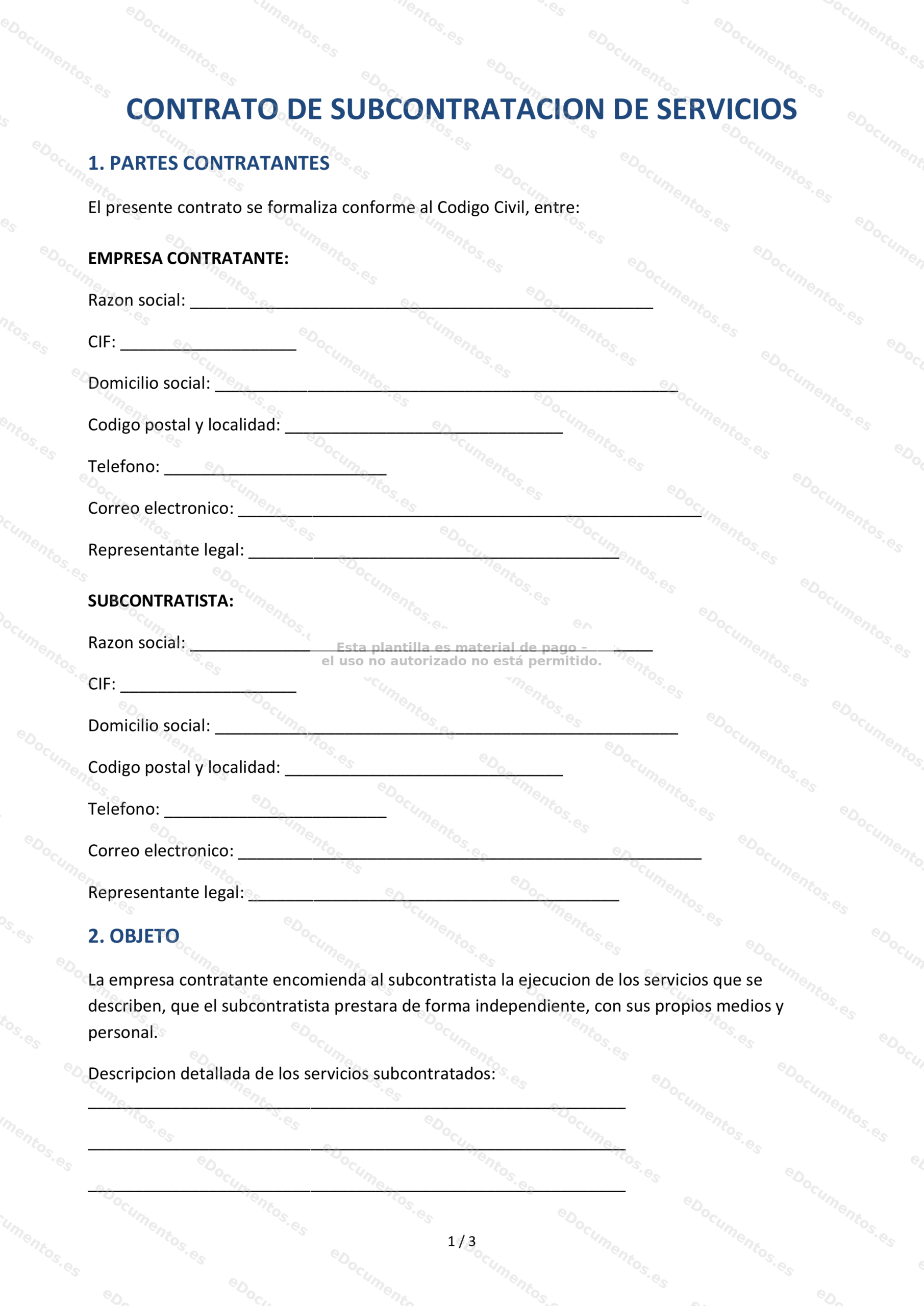 Contrato de subcontratación de servicios — Modelo descargable