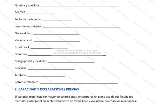 Página 1 de un testamento abierto, imagen escalada de un documento legal.