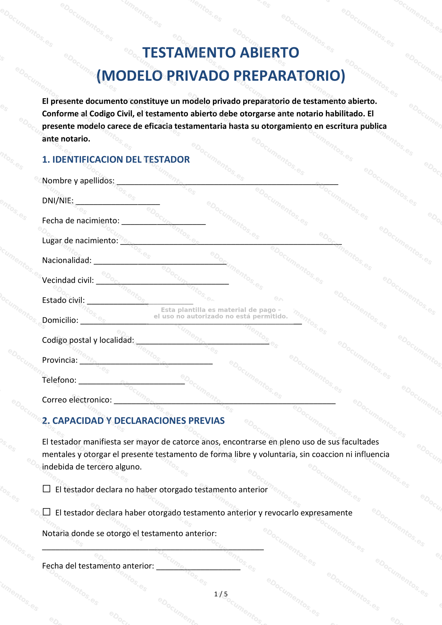 Testamento abierto — Plantilla Word & PDF