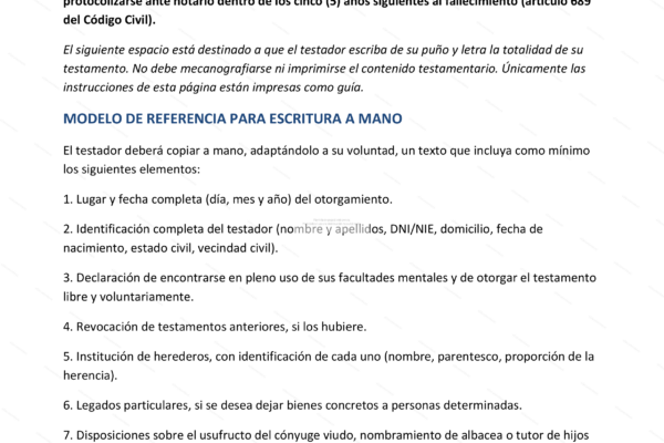 Página 1 de un testamento ológrafo, escrito a mano