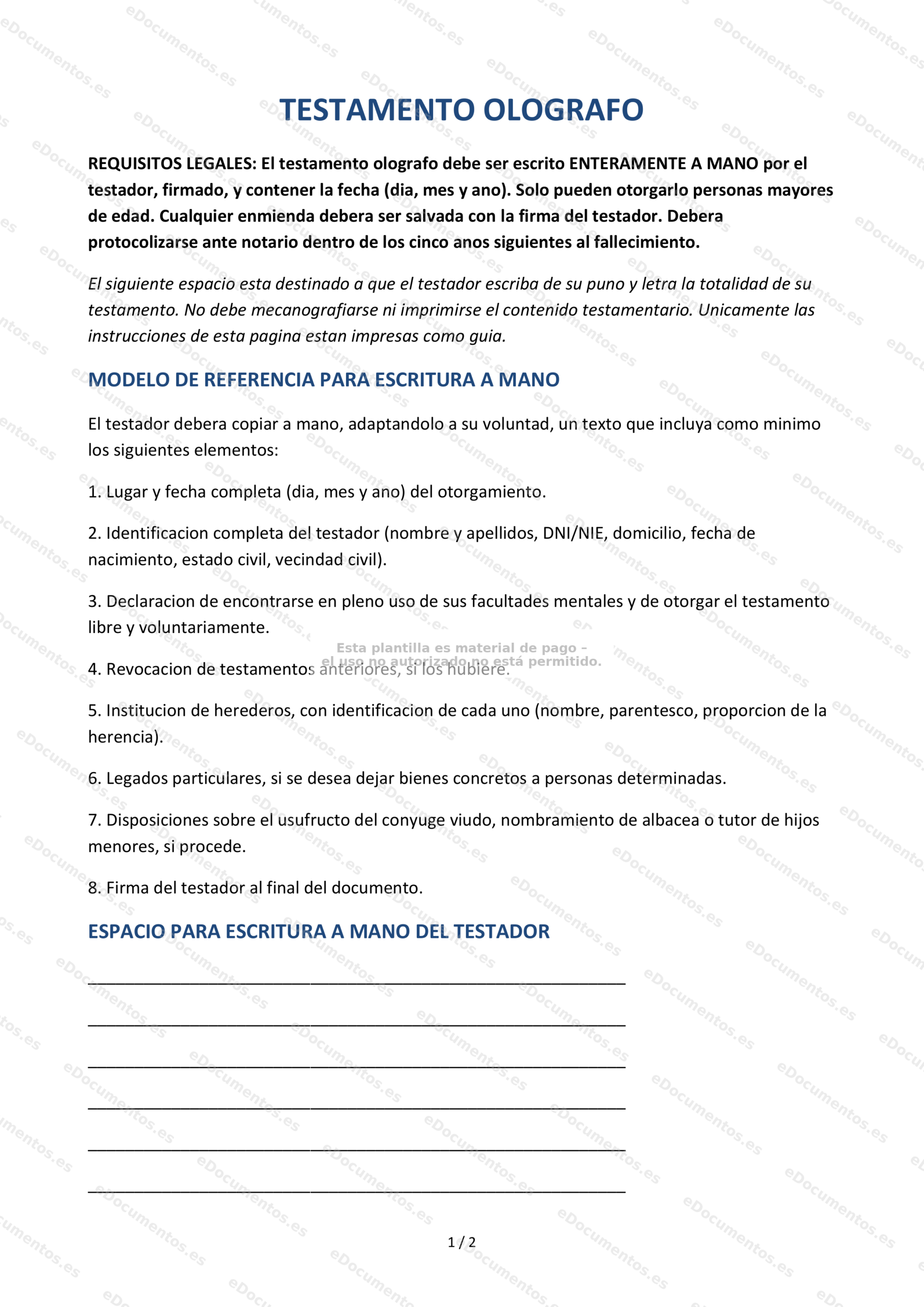 Testamento ológrafo — Modelo de referencia