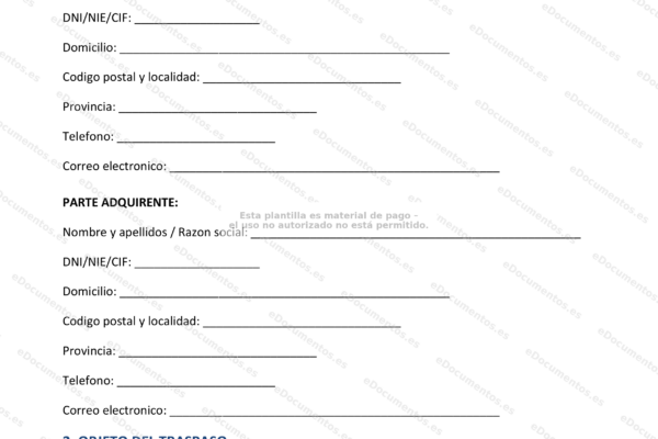 Página 1 de un anuncio de traspaso de negocio, con título y información de venta.