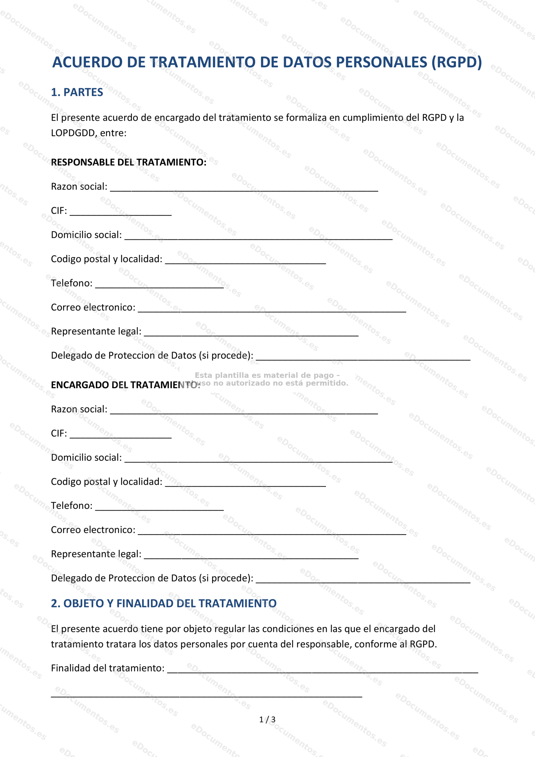 Acuerdo de tratamiento de datos (RGPD) — Modelo descargable