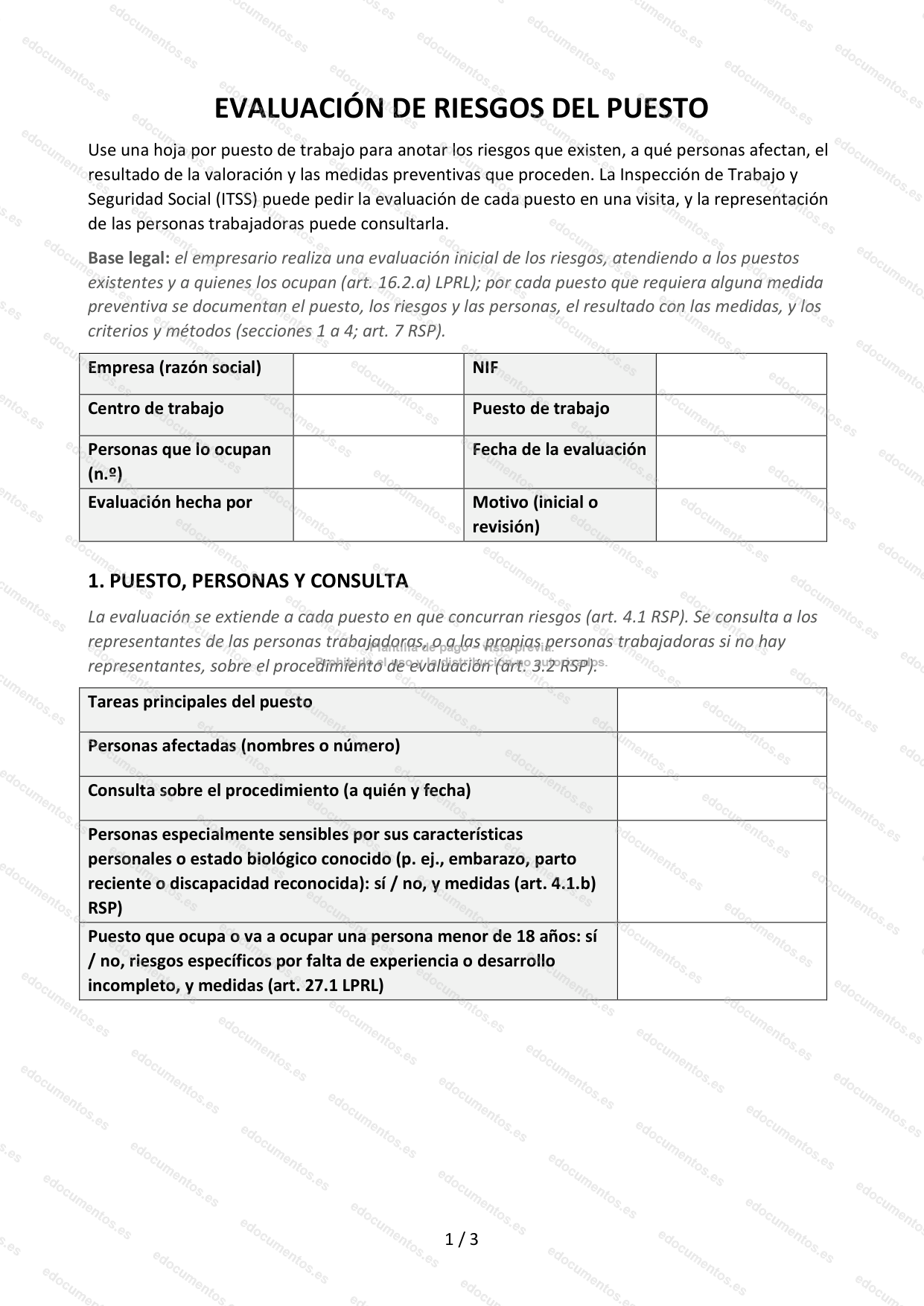 Evaluación de riesgos laborales por puesto (empresas de bajo riesgo) — Plantilla Word y PDF