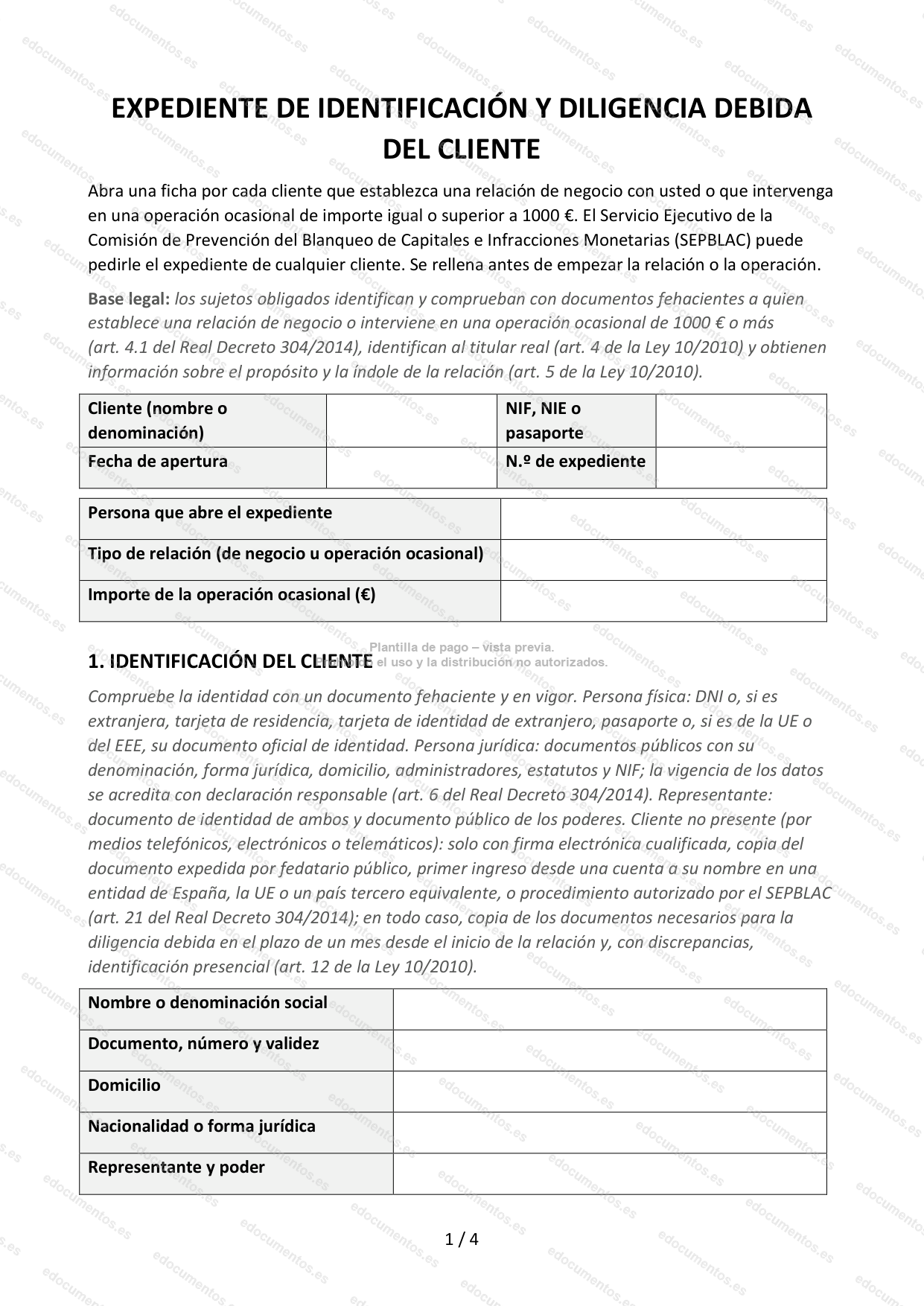 Expediente de identificación y diligencia debida del cliente (ficha KYC) — Plantilla Word y PDF