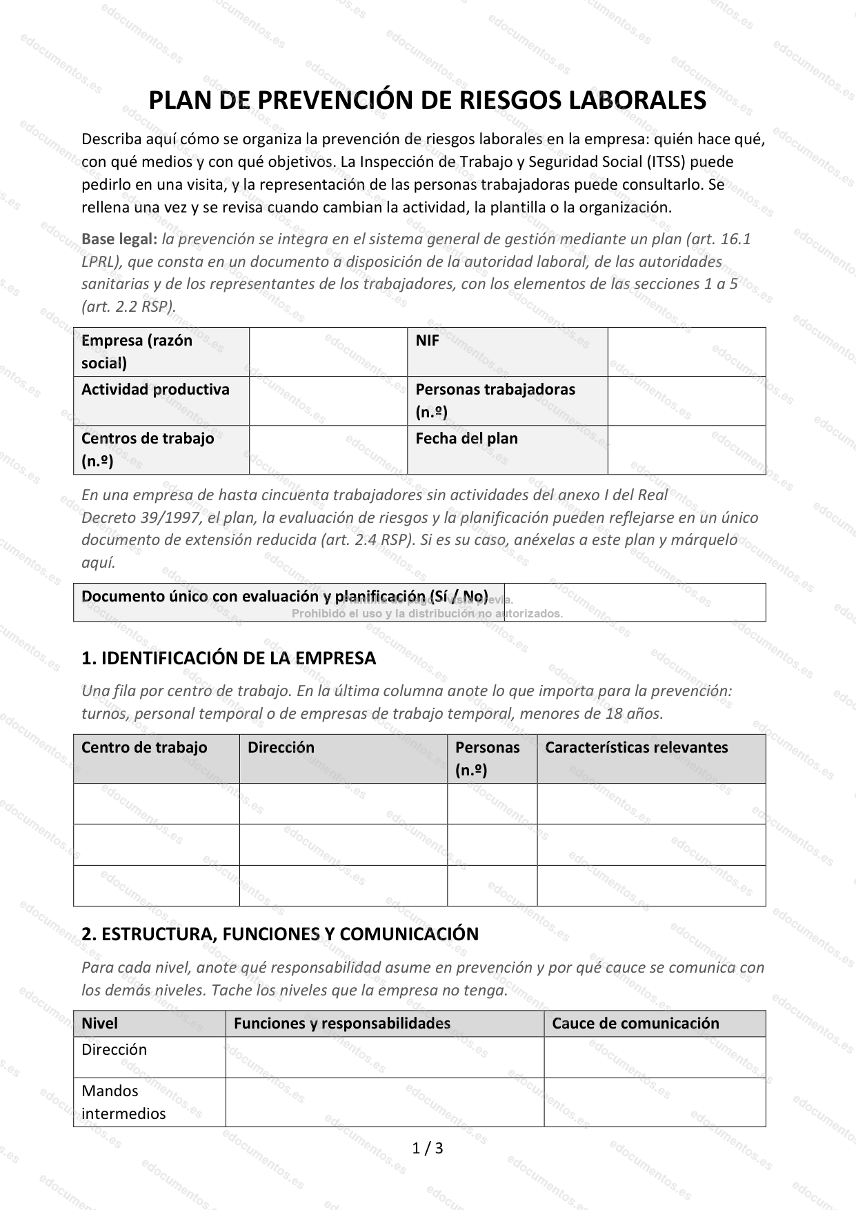 Plan de prevención de riesgos laborales — Plantilla Word y PDF