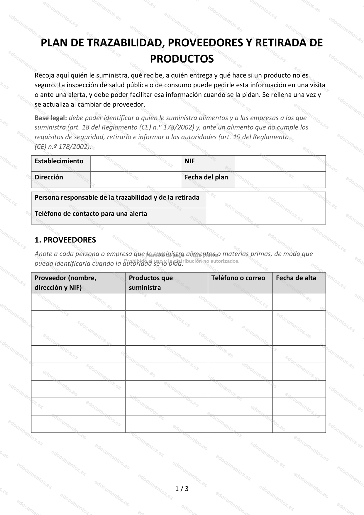Trazabilidad, proveedores, recepción y retirada de productos — Plantilla Word y PDF