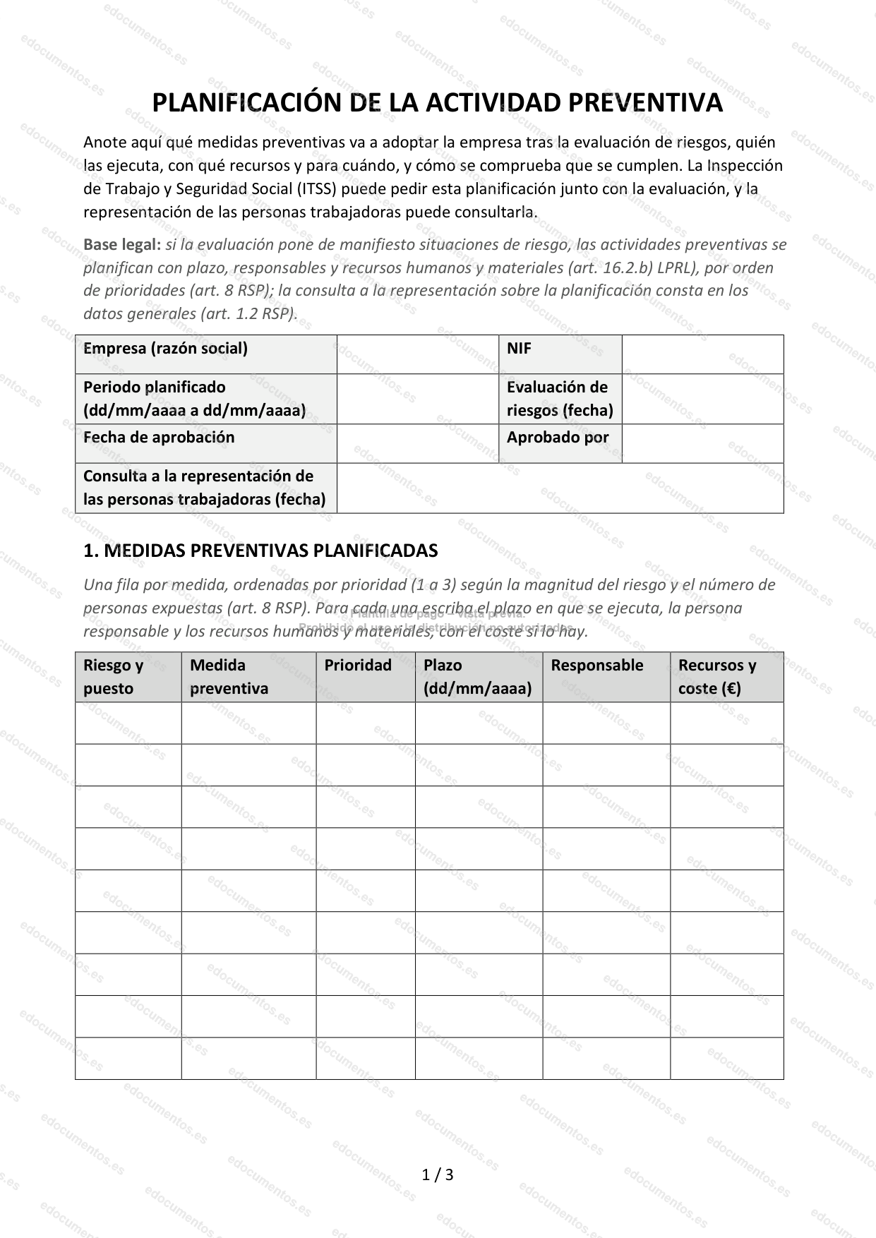 Planificación de la actividad preventiva y programa anual — Plantilla Word y PDF